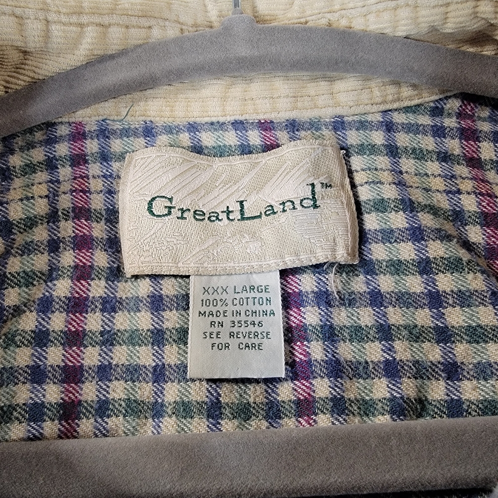 Mens Great Land Button Front Shirt With Cordoury Collar Size 3XL